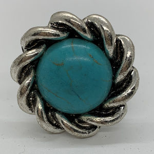 Adjustable Turquoise Antique Look Ring Braid Edge